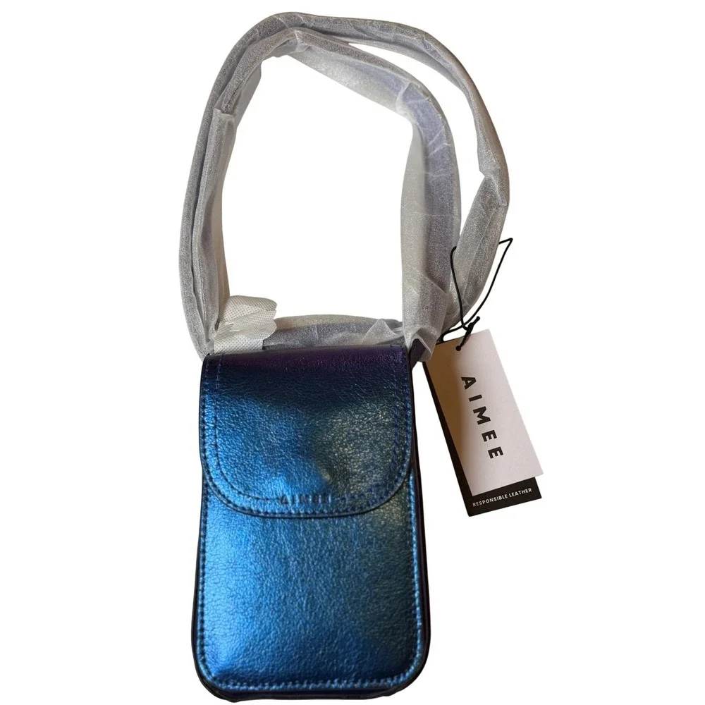 Aimee Kestenberg Phone Crossbody Blue Midnight Metallic Leather Davie Bag OS